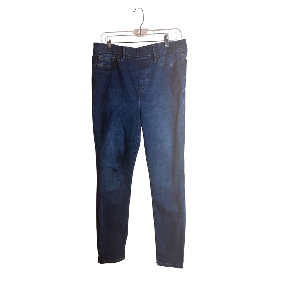 Good American Power Stretch Pull On Skinny Jeans Dark Indigo Blue Denim Sz L